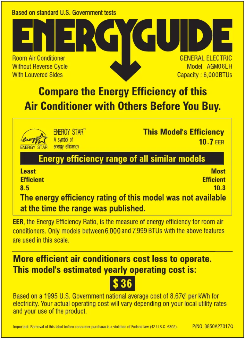 Página 1 del manual Etiqueta energética GE AGM06LH