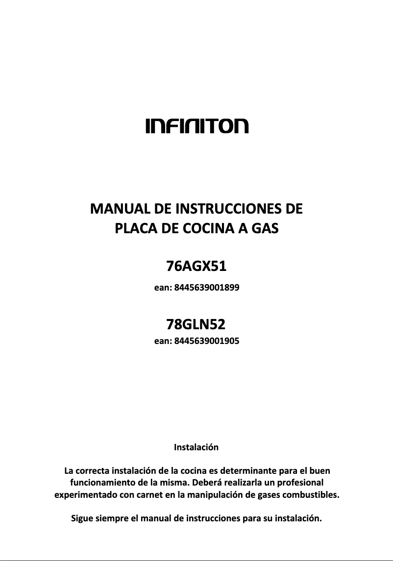 Page n°1 - Manuel utilisateur Infiniton 78GLN52