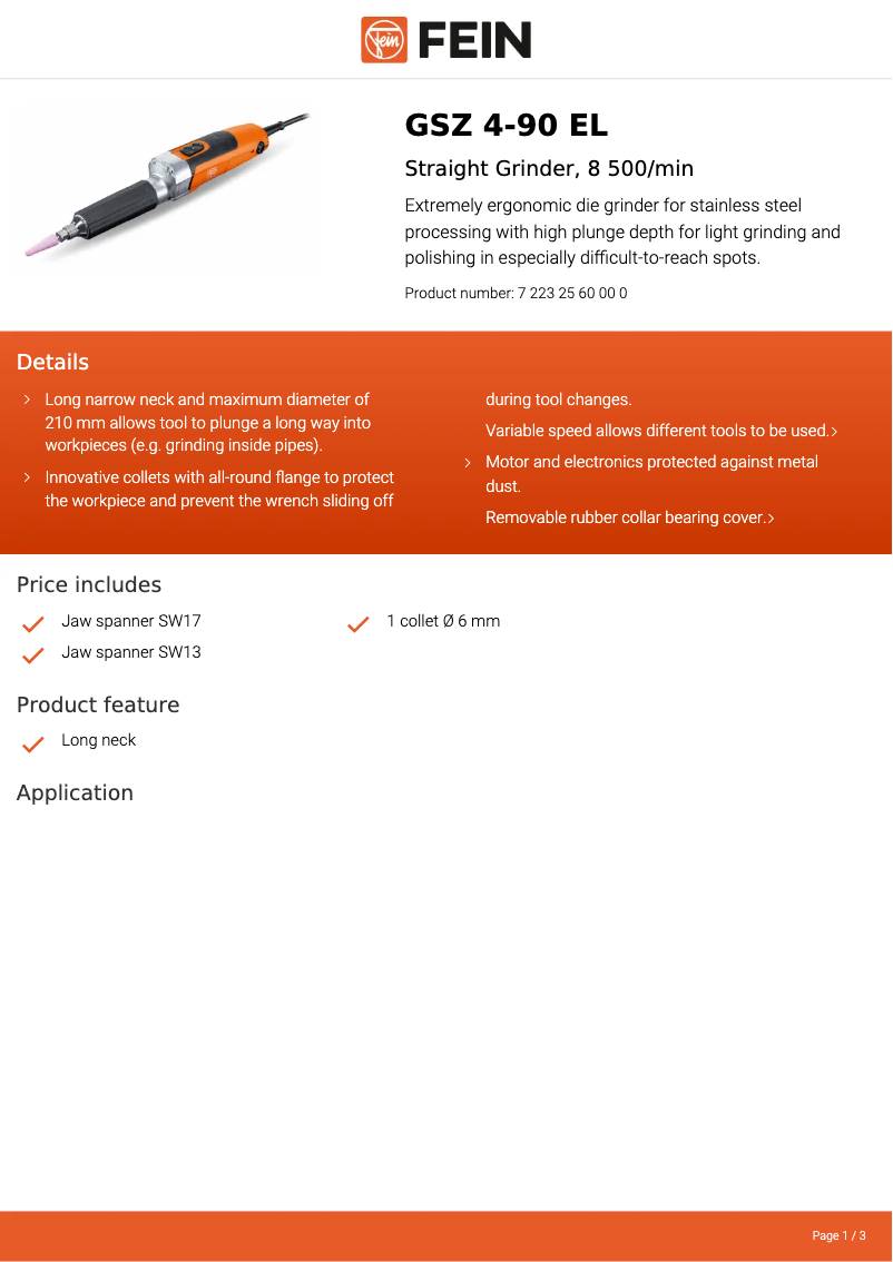 Página 1 del manual Ficha técnica Fein GSZ 4-90 EL