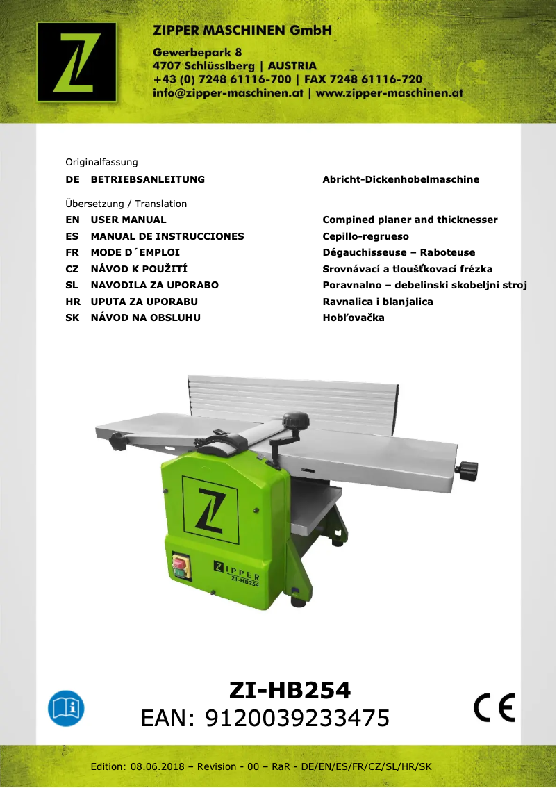 Page n°1 - Manuel utilisateur Zipper ZI-HB254