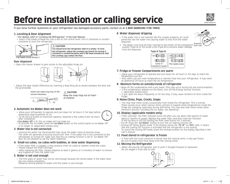Page 1 de la notice Guide d'installation Samsung RF28T5021SR