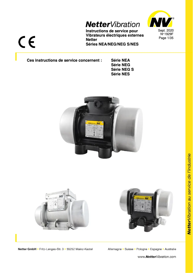 Page 1 de la notice Manuel utilisateur Netter Vibration NEG 50200
