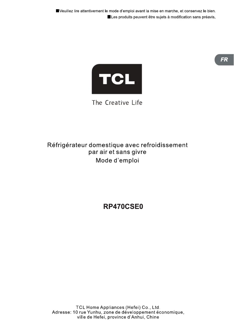 Page n°1 - Manuel utilisateur TCL RP470CSE0
