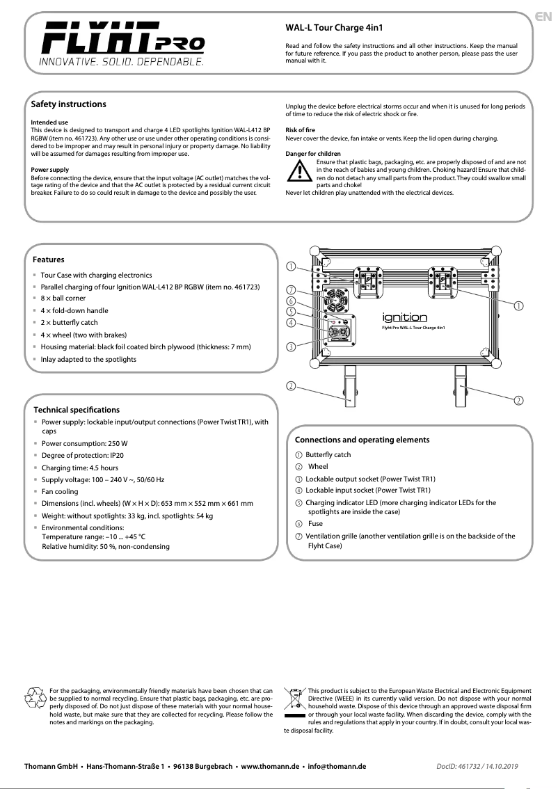 Page 1 de la notice Fiche technique Ignition WAL-L412 BP