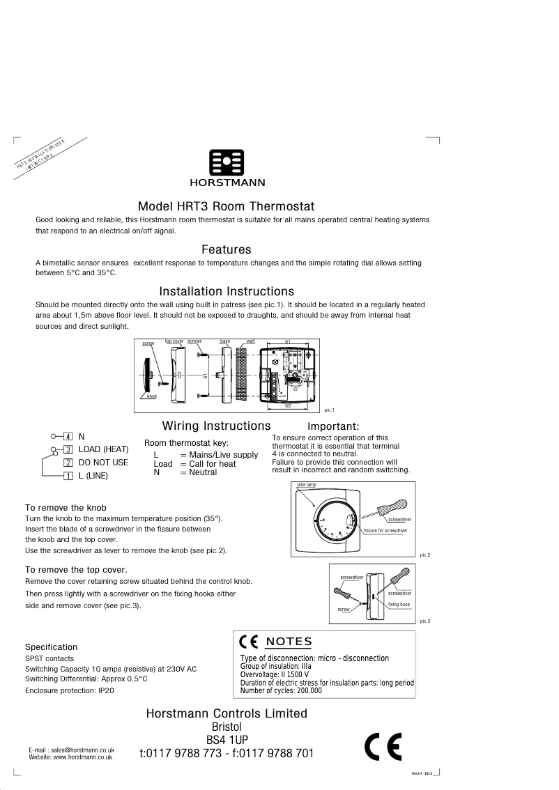 Page n°1 - Manuel utilisateur Horstmann HRT3