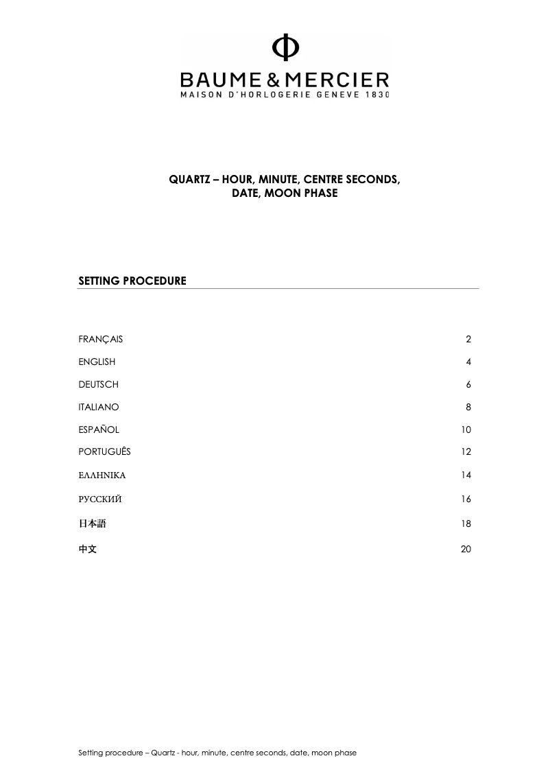 Page 1 de la notice Manuel utilisateur Baume & Mercier Classima 10329