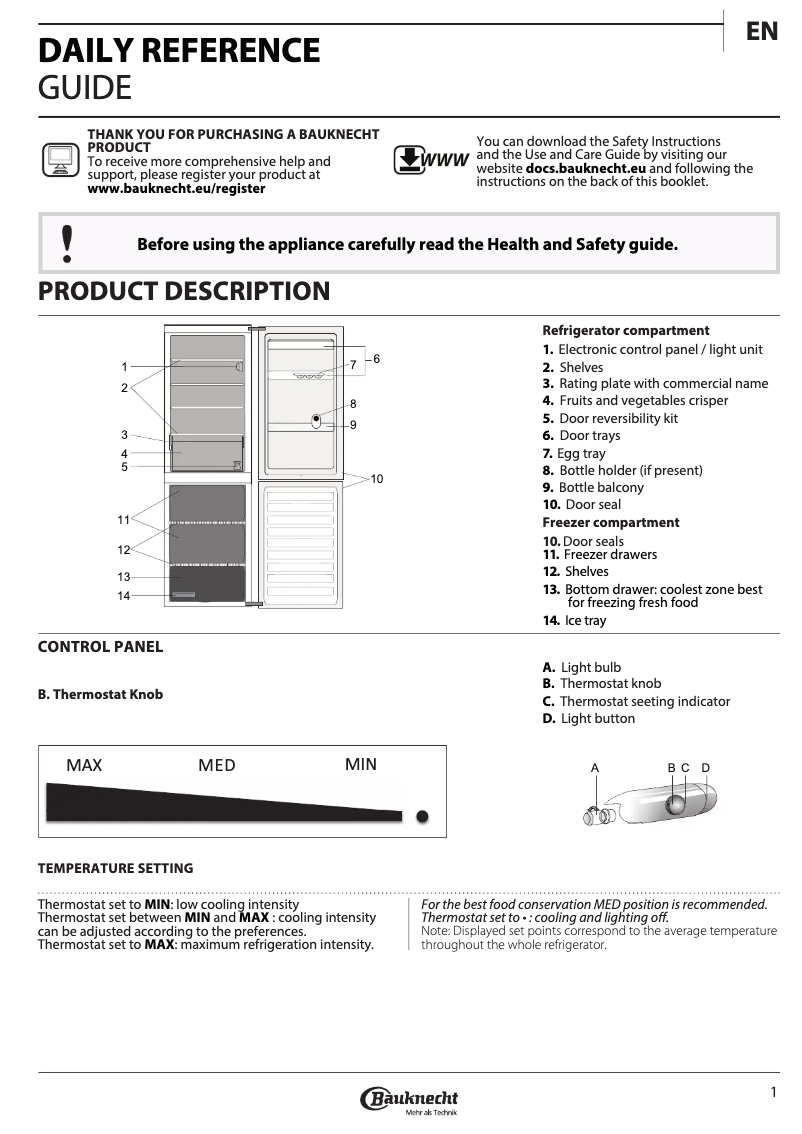 Page 1 de la notice Manuel utilisateur Bauknecht KG 225 A++ IN