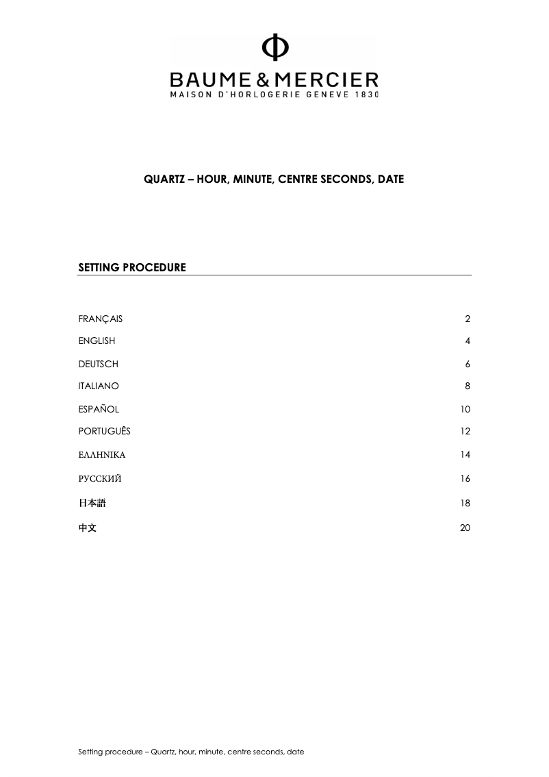 Page 1 de la notice Manuel utilisateur Baume & Mercier Clifton Club 10410