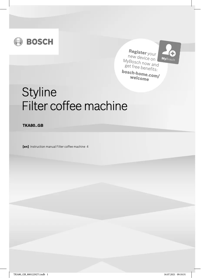 Page 1 de la notice Manuel utilisateur Bosch TKA8013GB