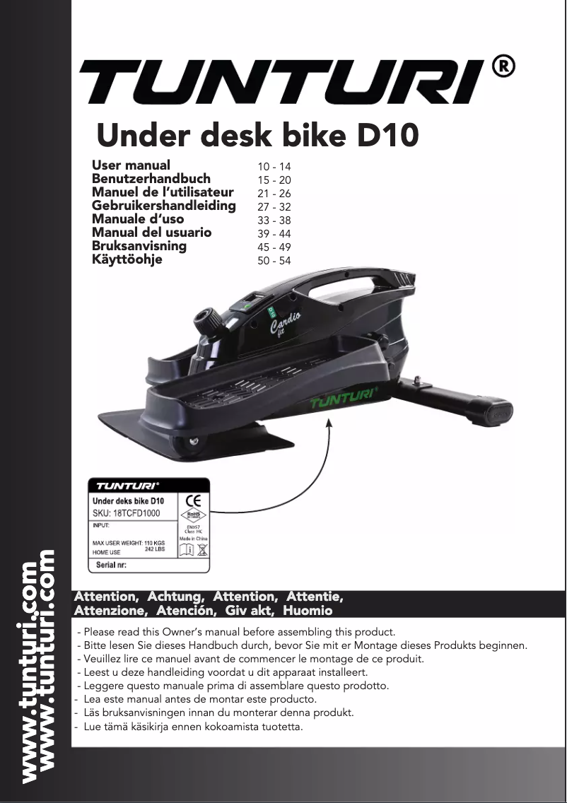 Page n°1 - Manuel utilisateur Tunturi Cardio Fit D10