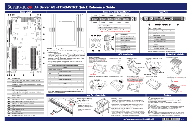 Page 1 de la notice Guide de démarrage rapide Supermicro A+ Server 1114S-WTRT
