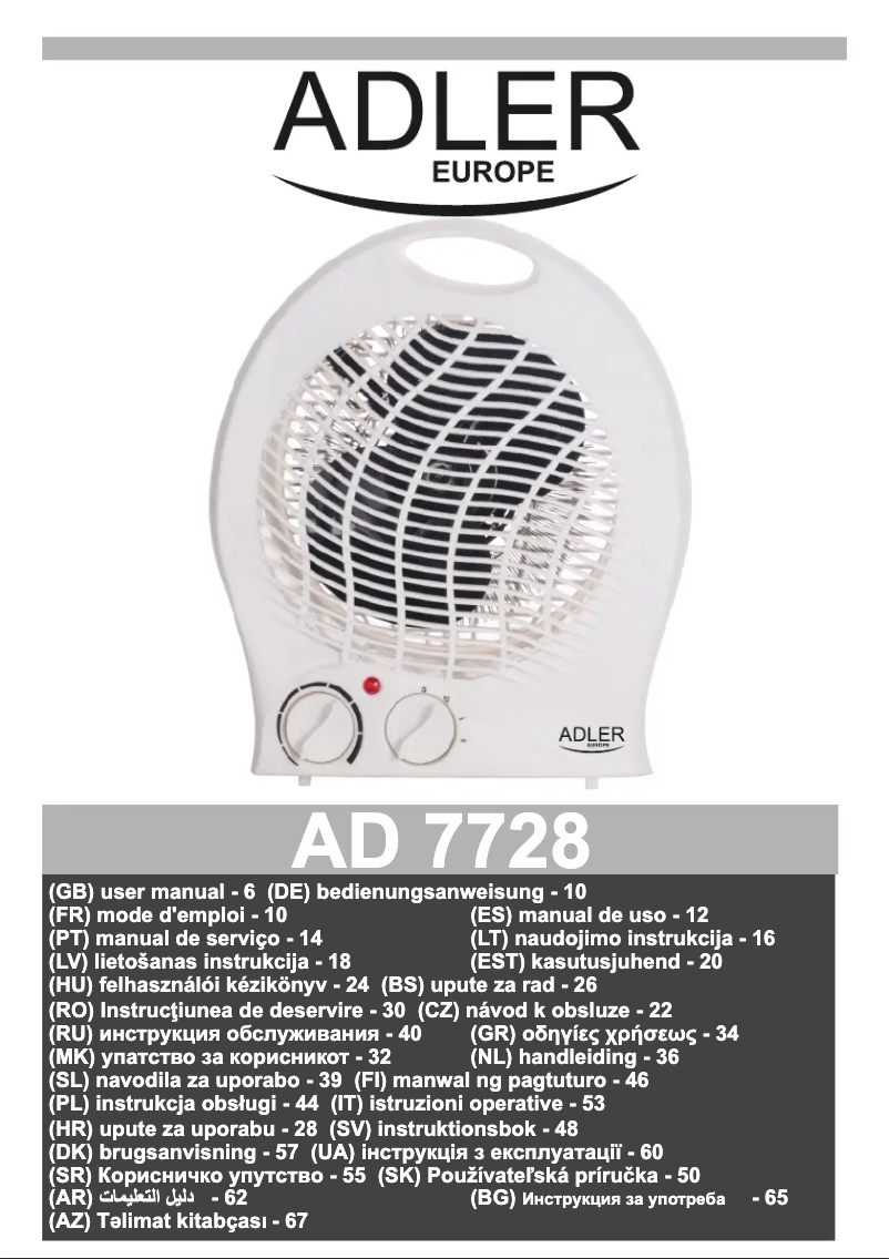 Page 1 de la notice Manuel utilisateur Adler AD 7728