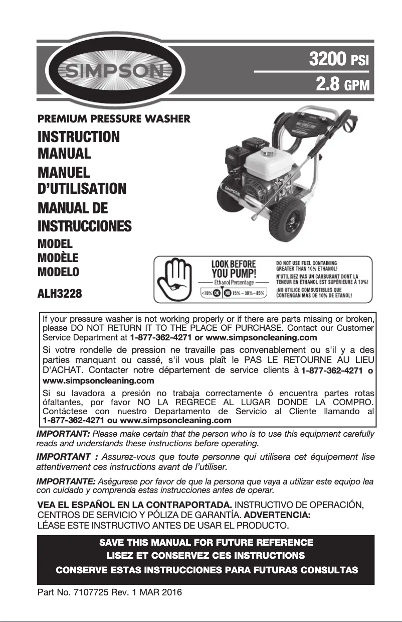 Page n°1 - Manuel utilisateur Simpson ALH3228
