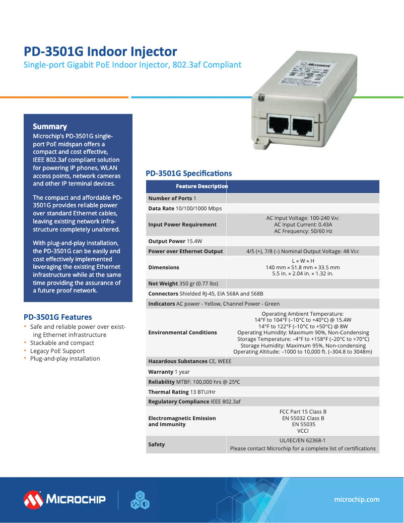 Page n°1 - Fiche technique Microchip PD-3501G