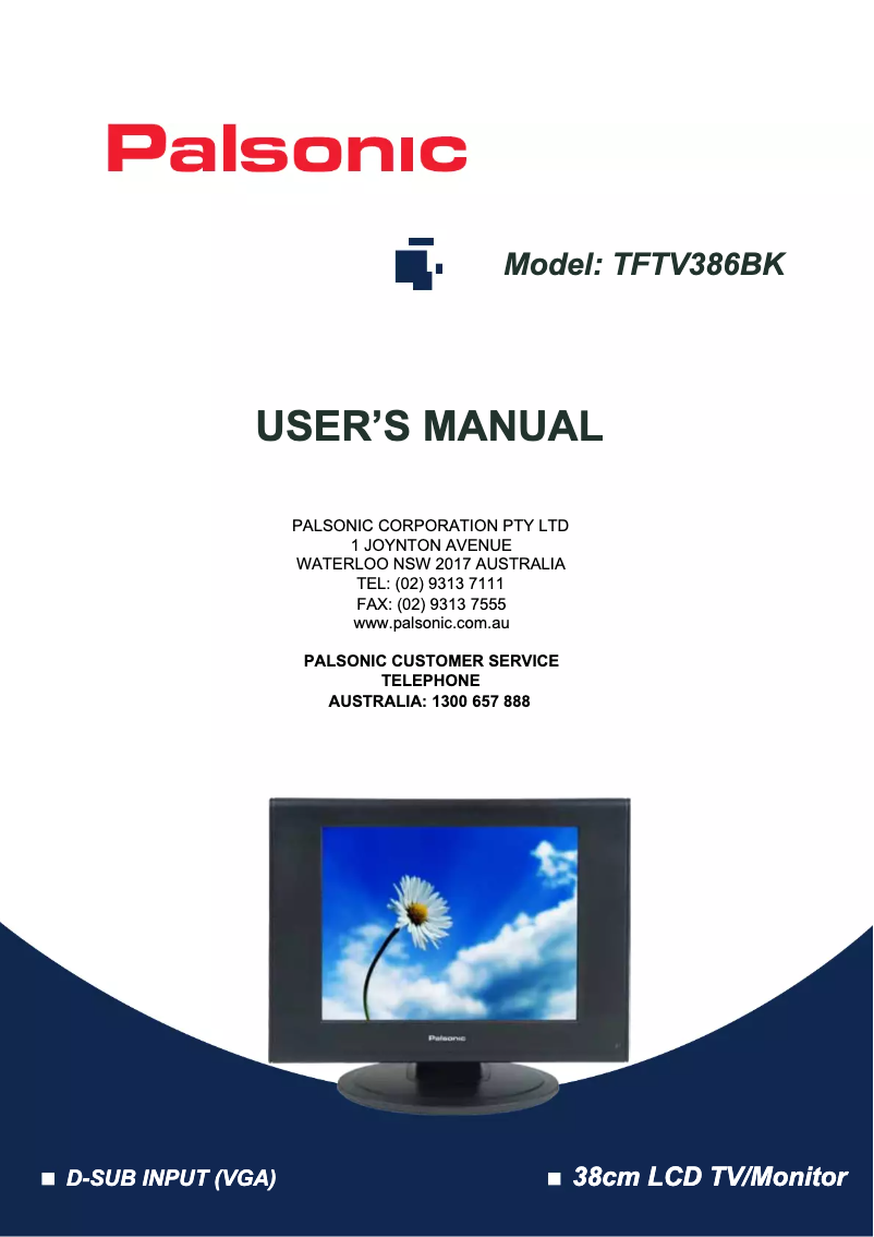 Page 1 de la notice Manuel utilisateur Palsonic TFTV386BK