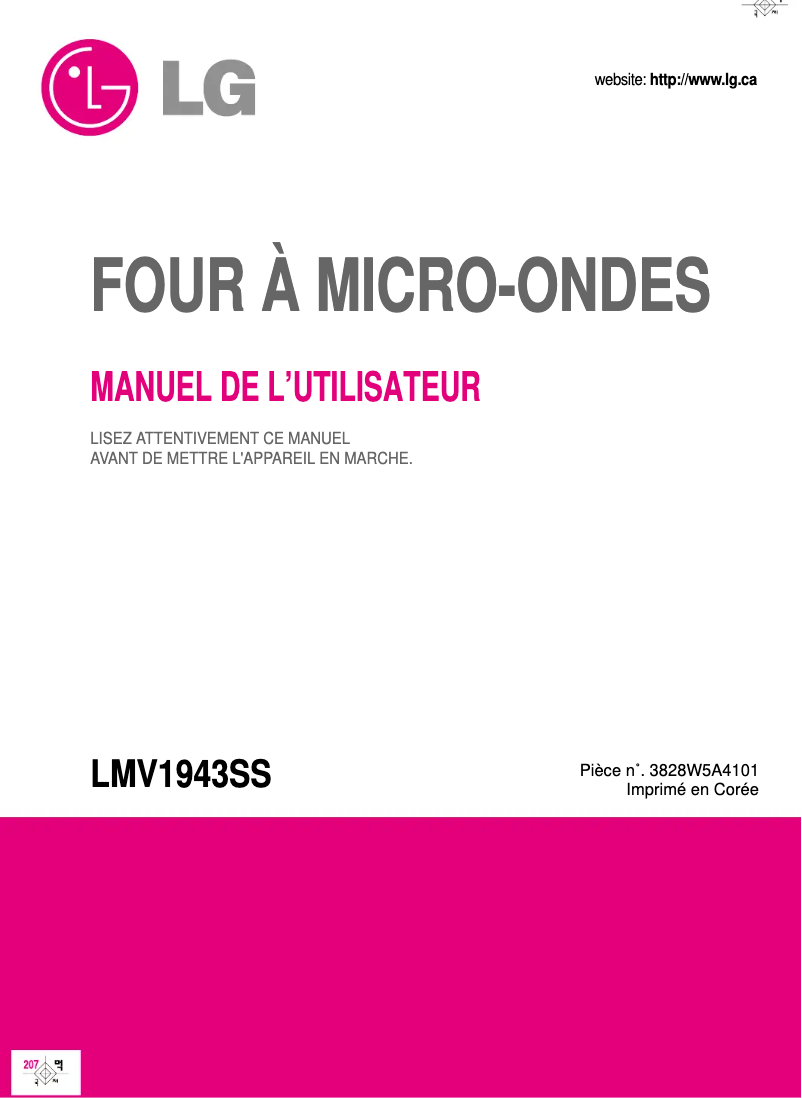 Page n°1 - Manuel utilisateur LG MV-1943BSTL