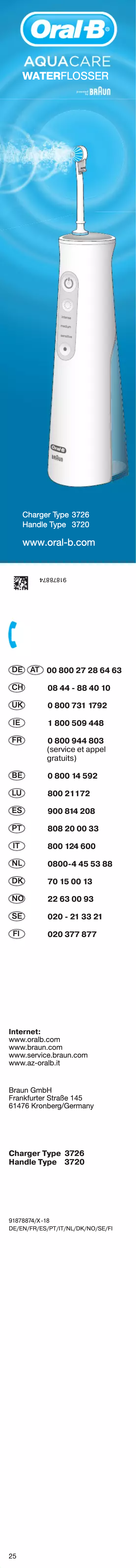 Page 1 de la notice Manuel utilisateur Oral-B AquaCare 4