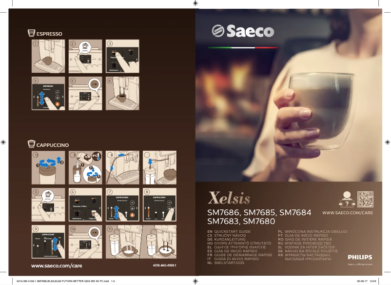 Page 1 de la notice Guide de démarrage rapide Philips Saeco Xelsis SM7686