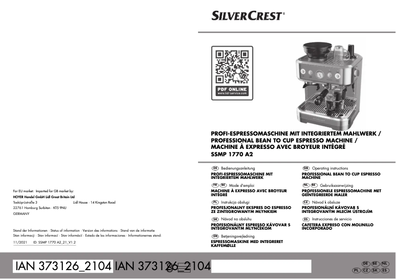 Page n°1 - Manuel utilisateur SilverCrest SSMP 1770 A2