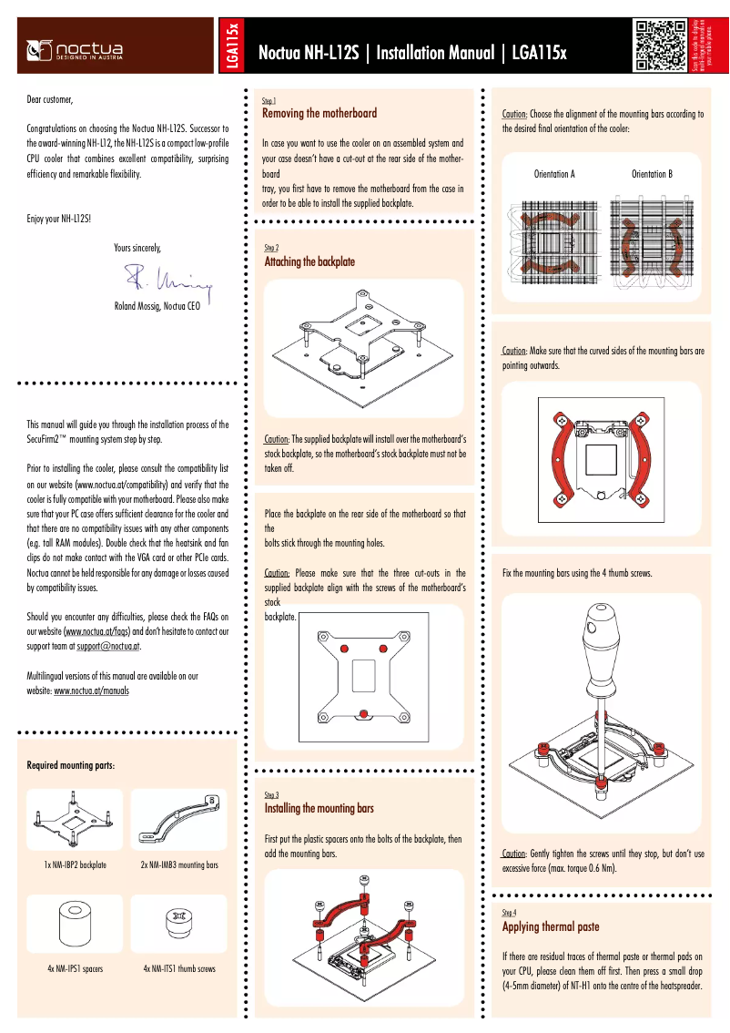 Page 1 de la notice Manuel utilisateur Noctua NH-L12S