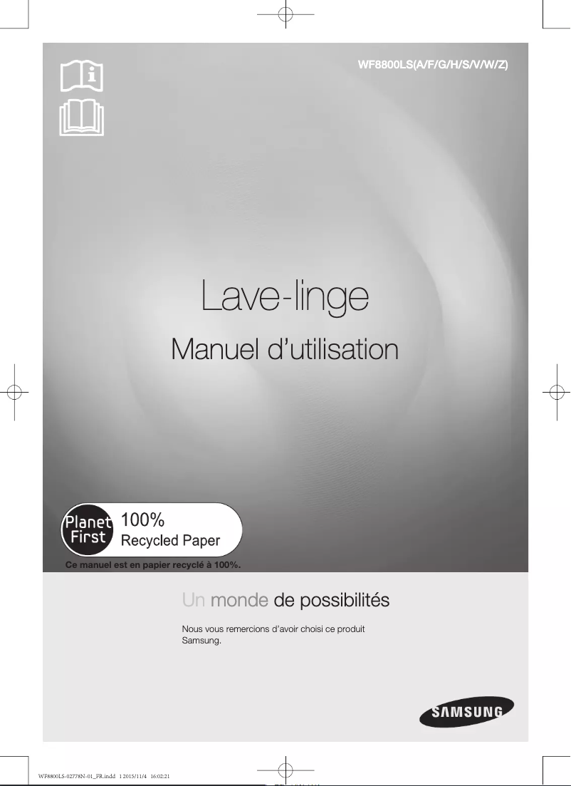 Page 1 de la notice Manuel utilisateur Samsung WF8800LSS