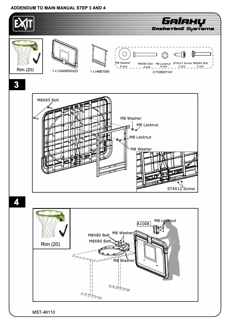 Page 1 de la notice Manuel utilisateur EXIT Galaxy Basketball Systems