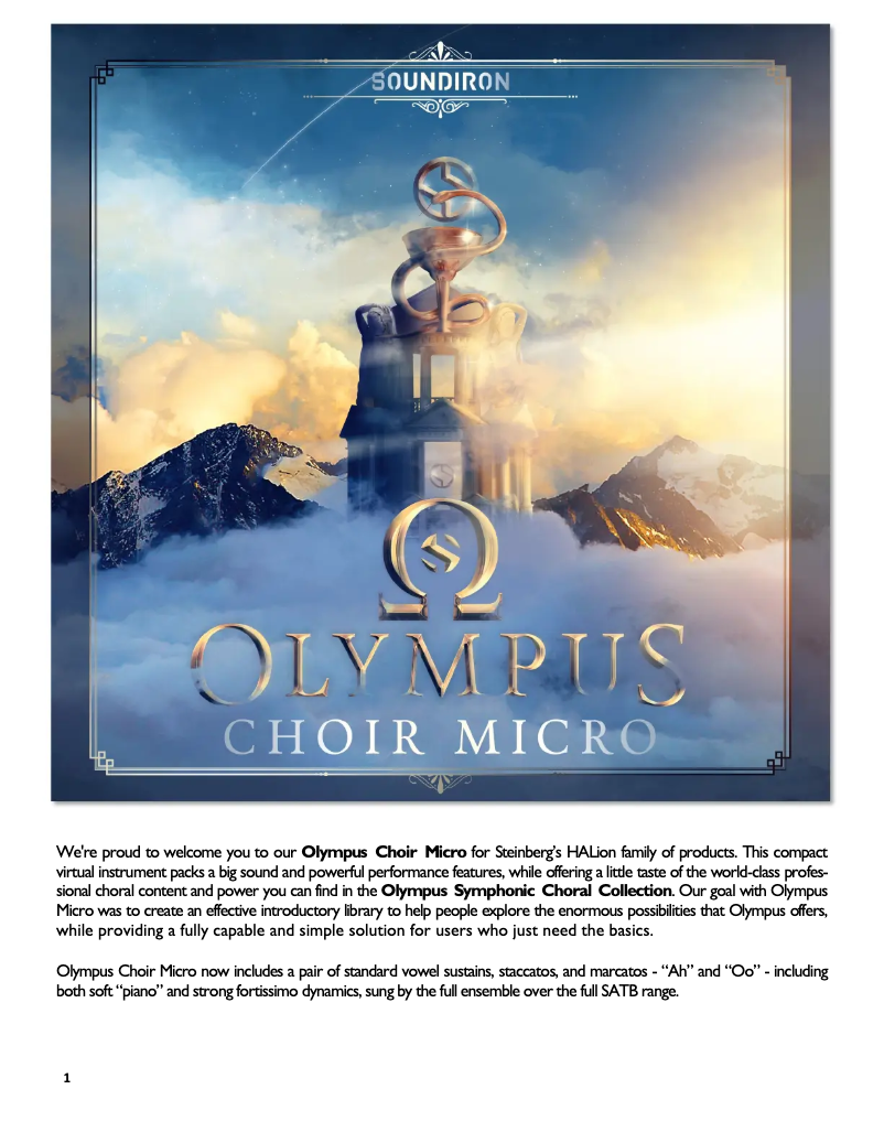 Page 1 de la notice Manuel utilisateur Steinberg Olympus Choir Micro
