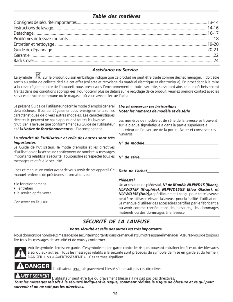 Page 1 de la notice Manuel utilisateur Frigidaire FTF2140FS