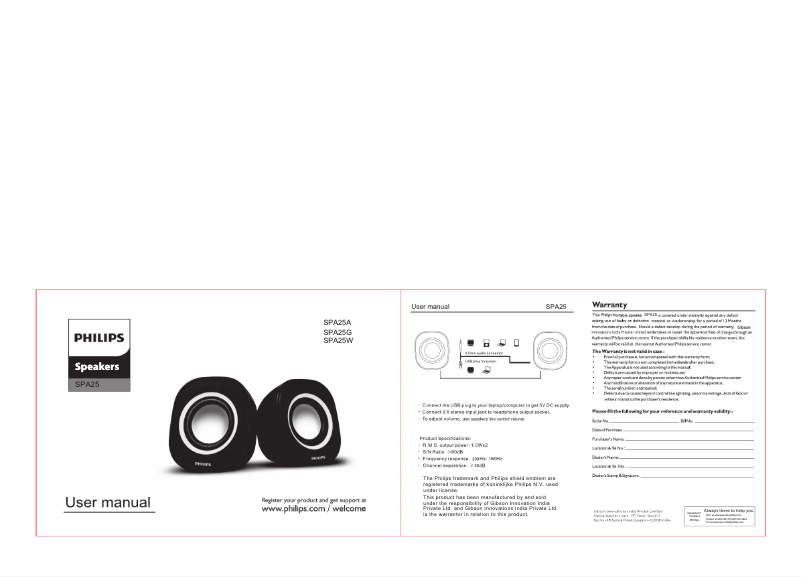 Page n°1 - Manuel utilisateur Philips SPA25A