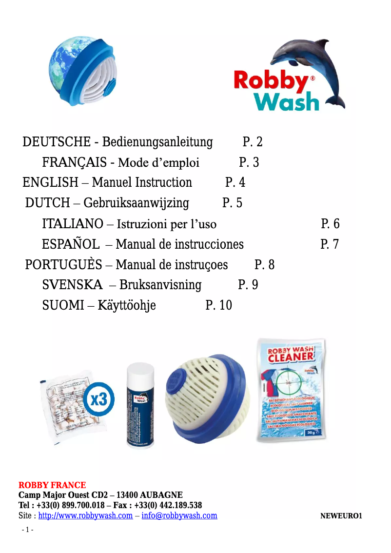 Page 1 de la notice Manuel utilisateur Robby ROB-WASHBALL-B