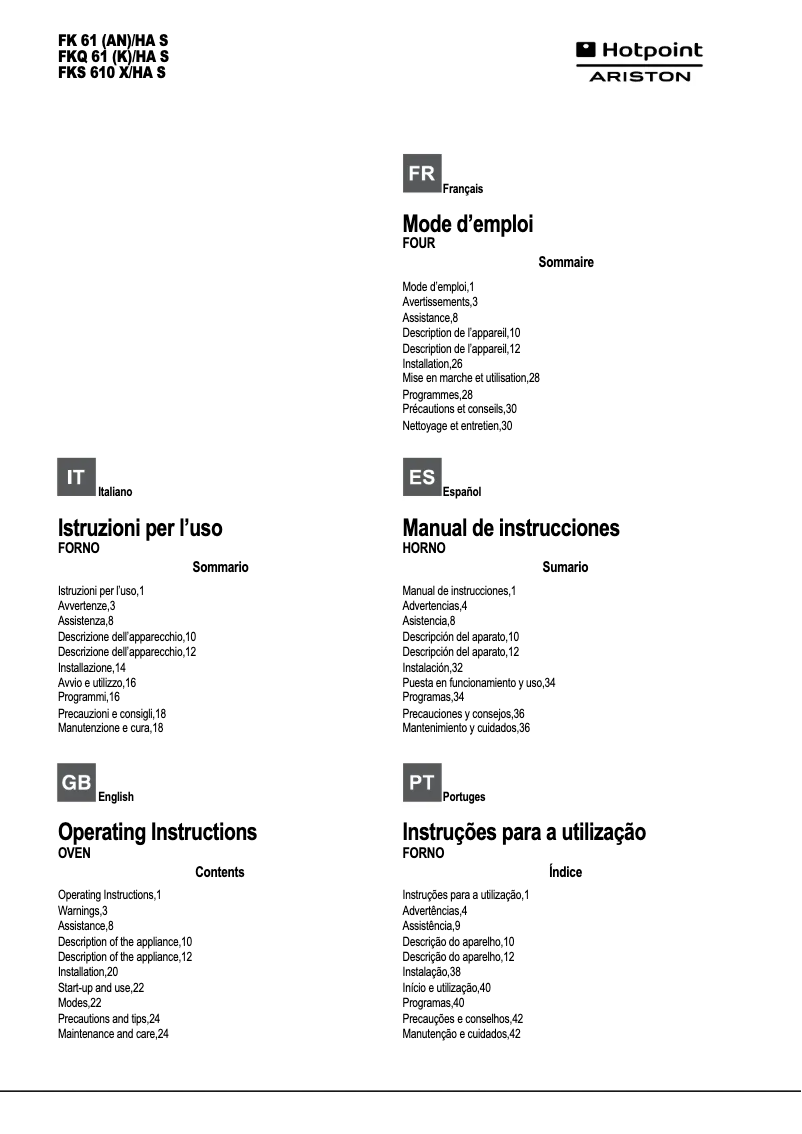 Página 1 del manual Manual de usuario Hotpoint Ariston FKS 610 X