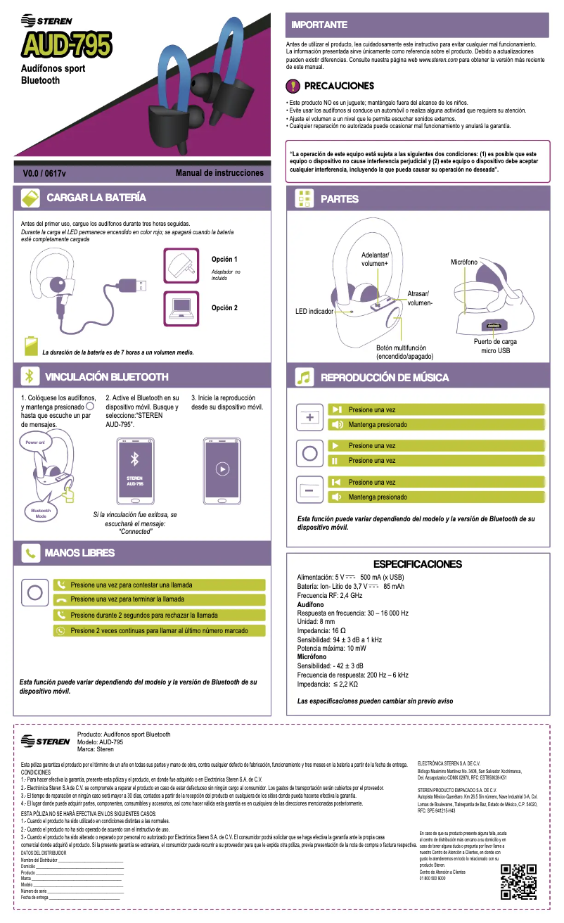 Page n°1 - Manuel utilisateur Steren AUD-795