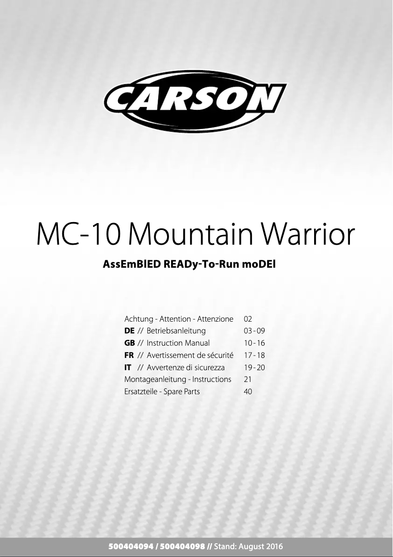 Page 1 de la notice Manuel utilisateur Carson MC-10 Mountain Warrior
