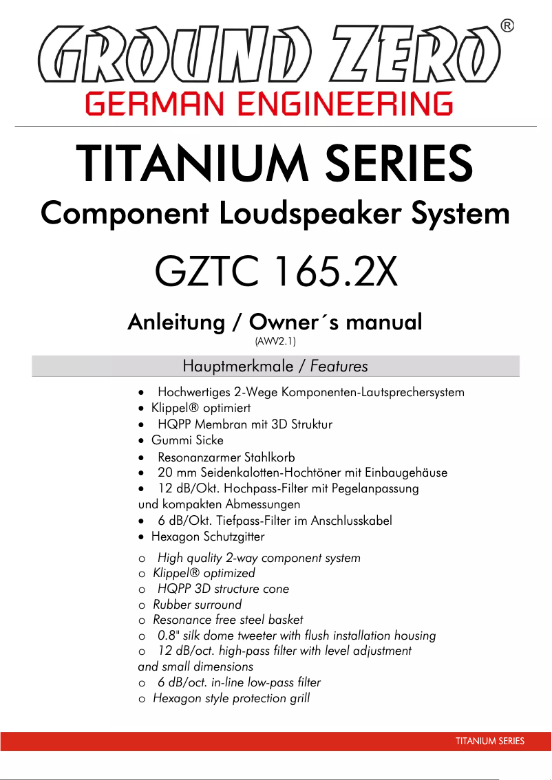 Page 1 of the manual User Manual Ground Zero GZTC 165.2X