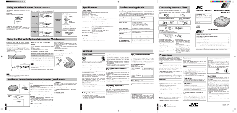 Page n°1 - Manuel utilisateur JVC XL-PV400