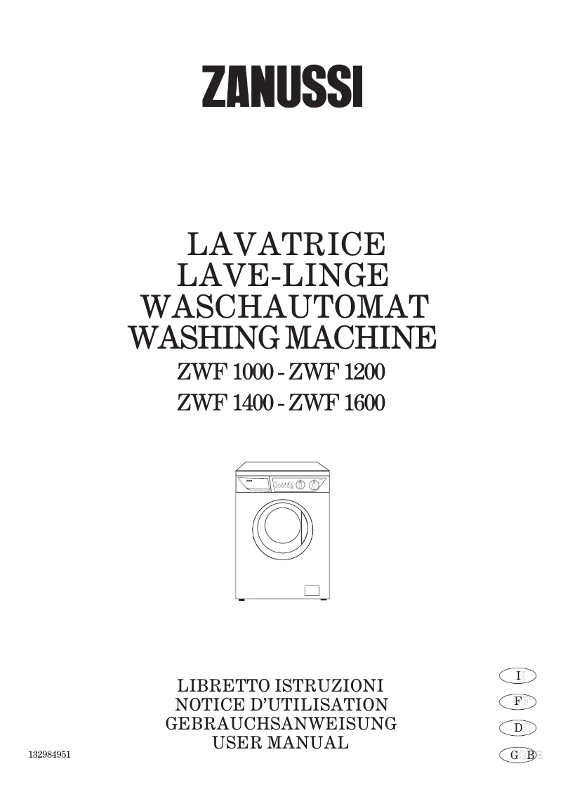 Page n°1 - Manuel utilisateur Zanussi ZWF 1600