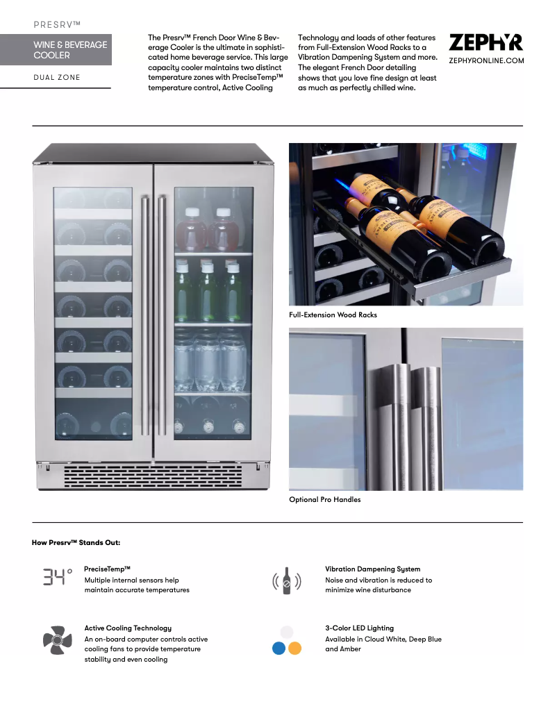 Page 1 de la notice Fiche technique Sub-Zero PRWB24C32BG