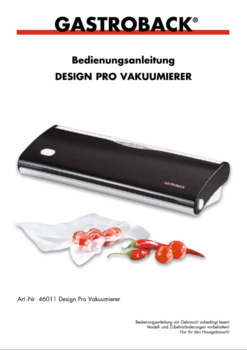 Page n°1 - Manuel utilisateur Gastroback Design Pro 46011