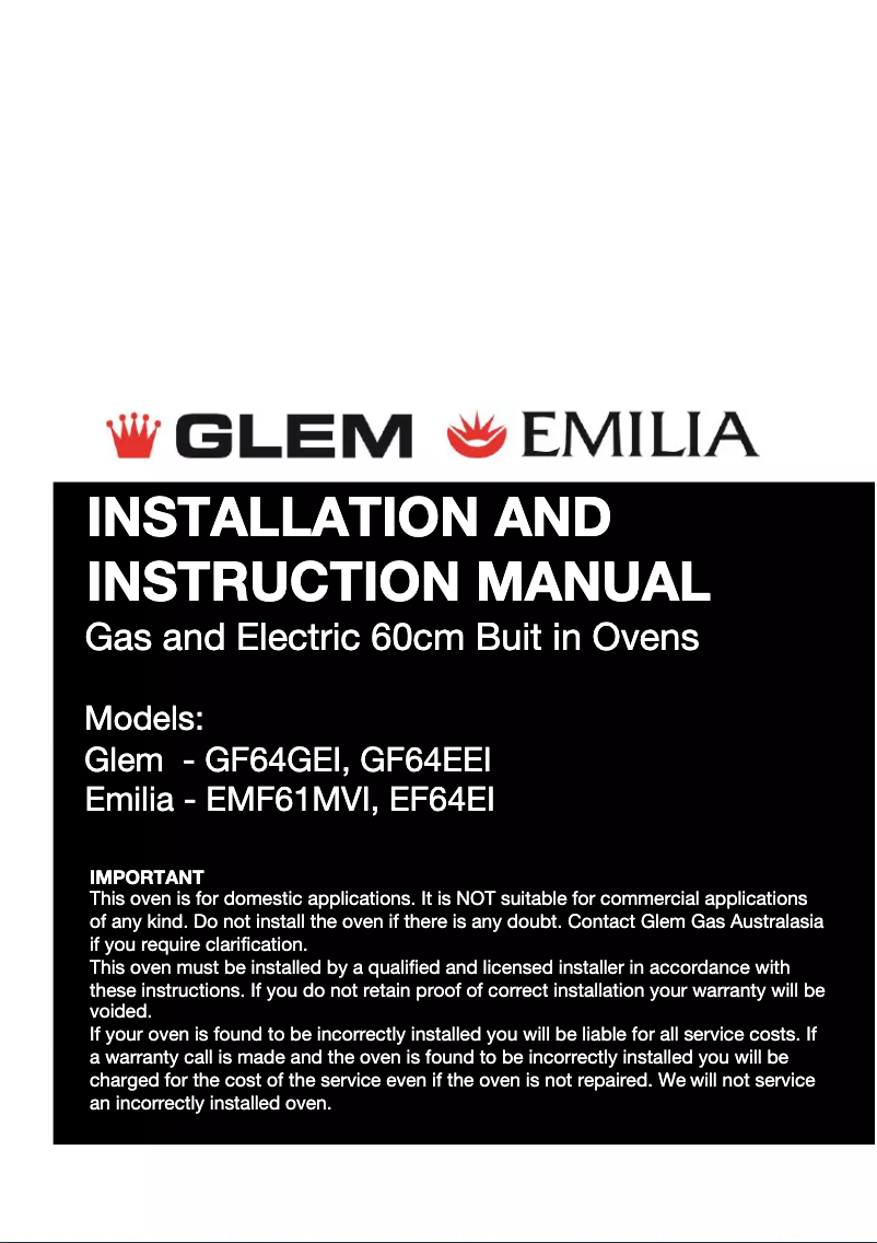 Page 1 de la notice Manuel utilisateur Glem Gas GF64GEI