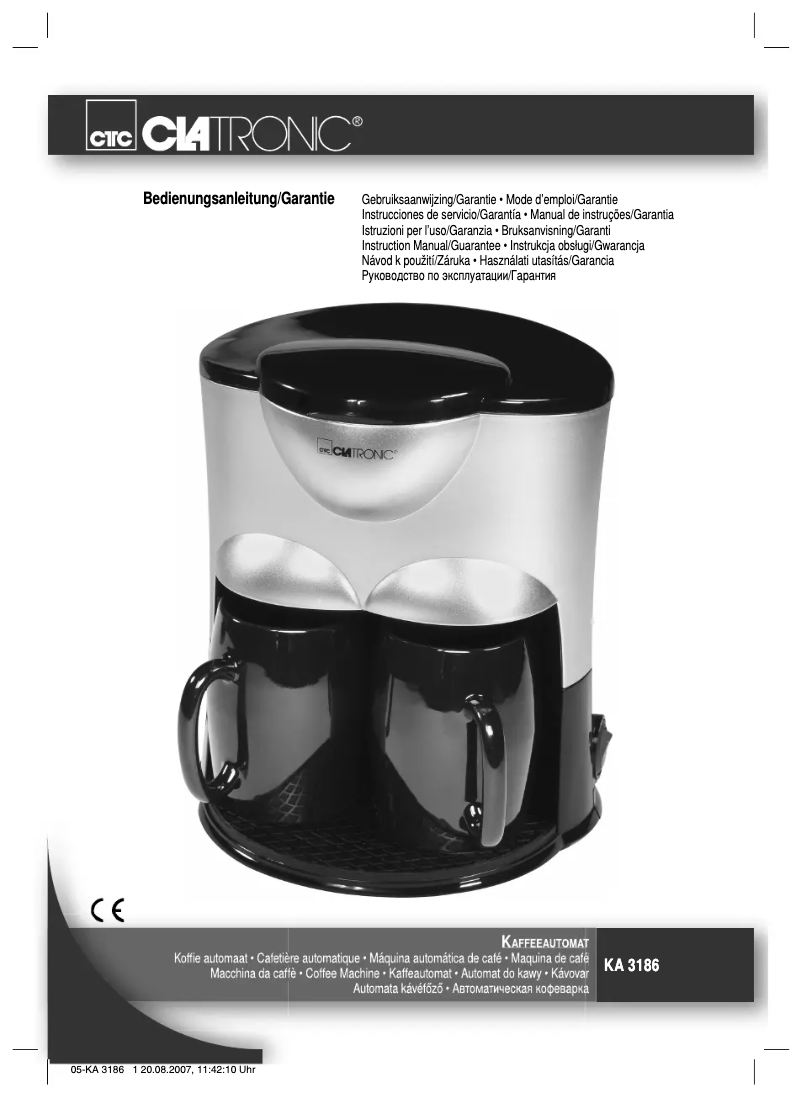 Page 1 de la notice Manuel utilisateur Clatronic KA 3186