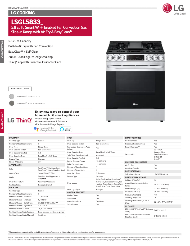 Página 1 del manual Ficha técnica LG LSGL5833D