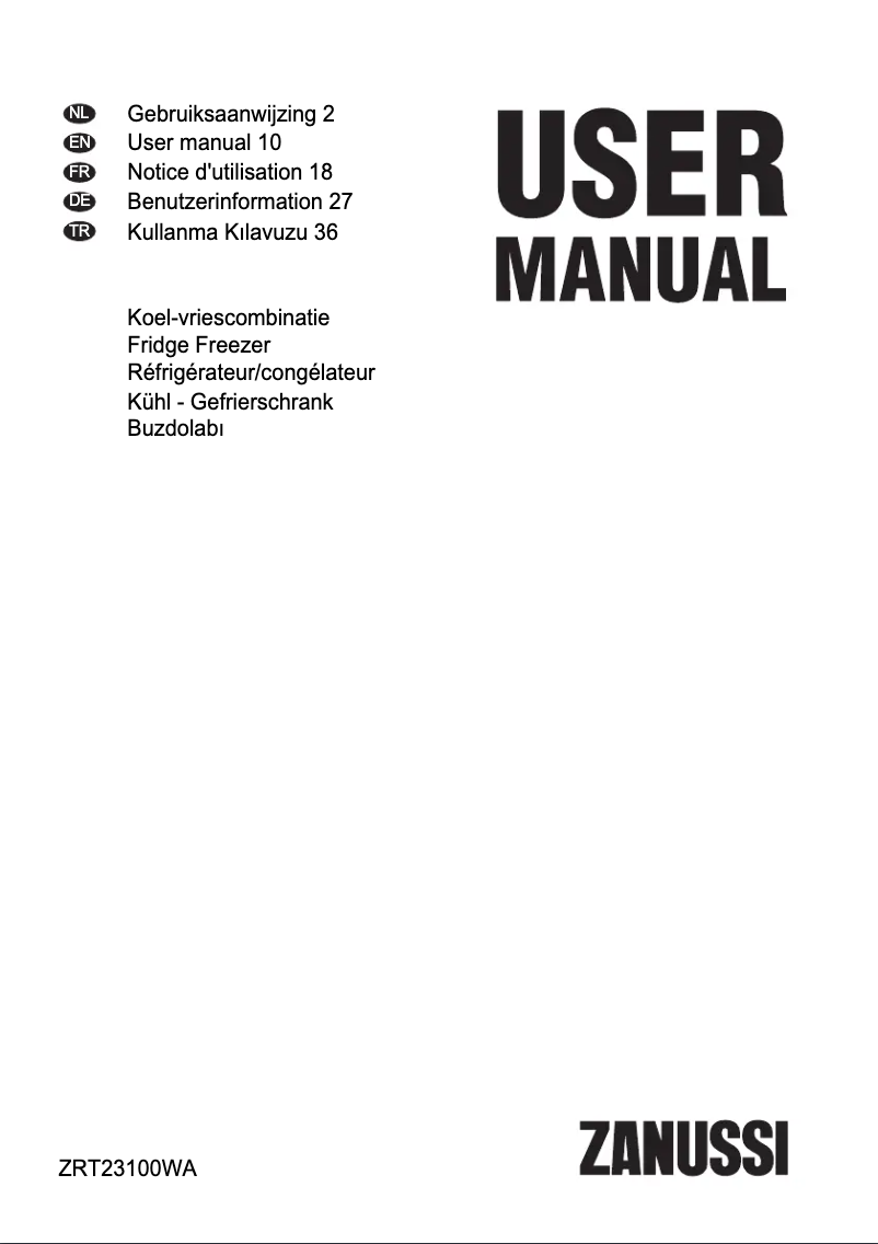 Page n°1 - Manuel utilisateur Zanussi ZRT23100WA