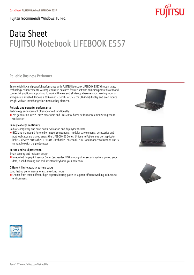 Page 1 de la notice Manuel utilisateur Fujitsu LIFEBOOK E557