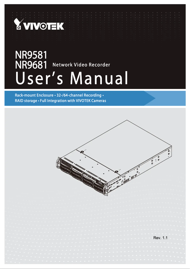 Page 1 de la notice Manuel utilisateur Vivotek NR9681-v2