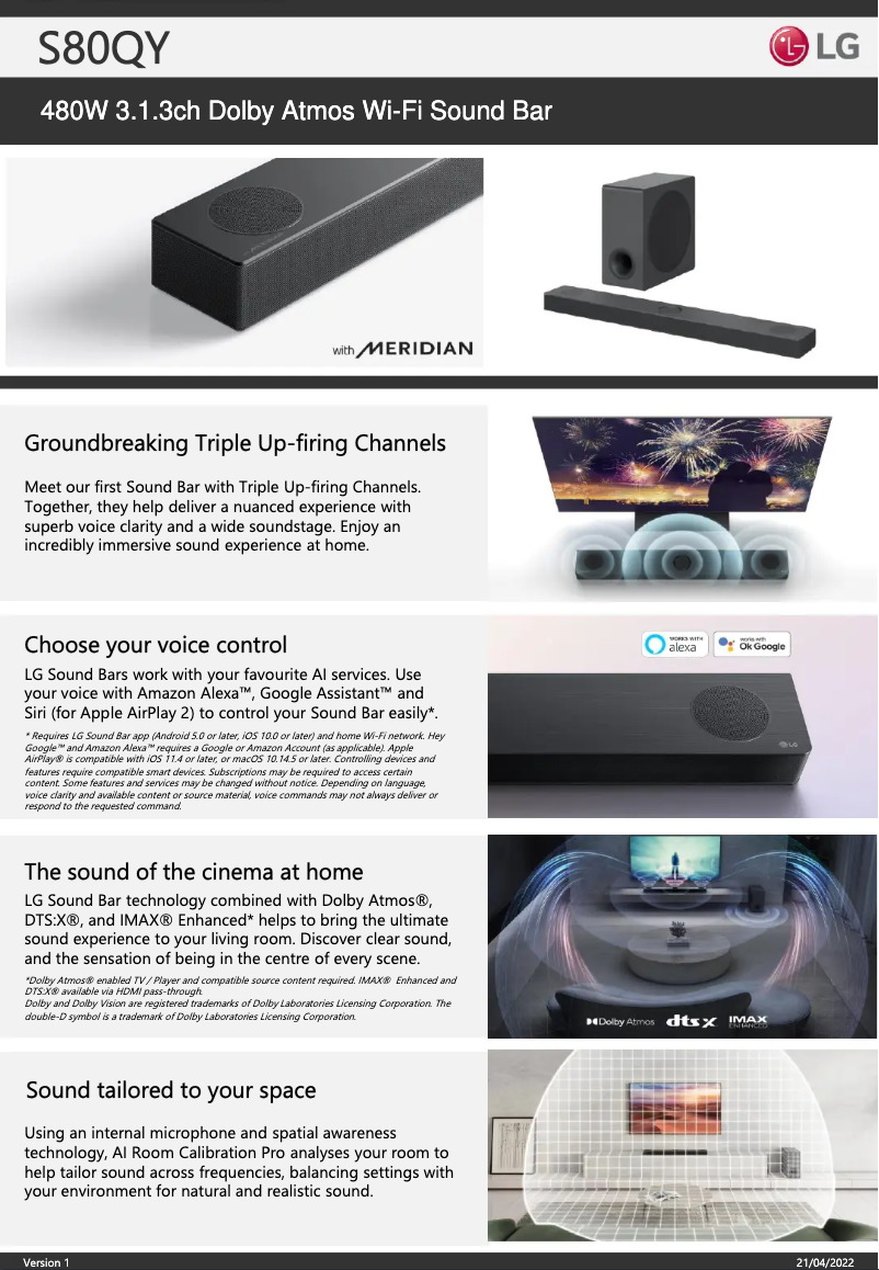 Page 1 de la notice Fiche technique LG S80QY