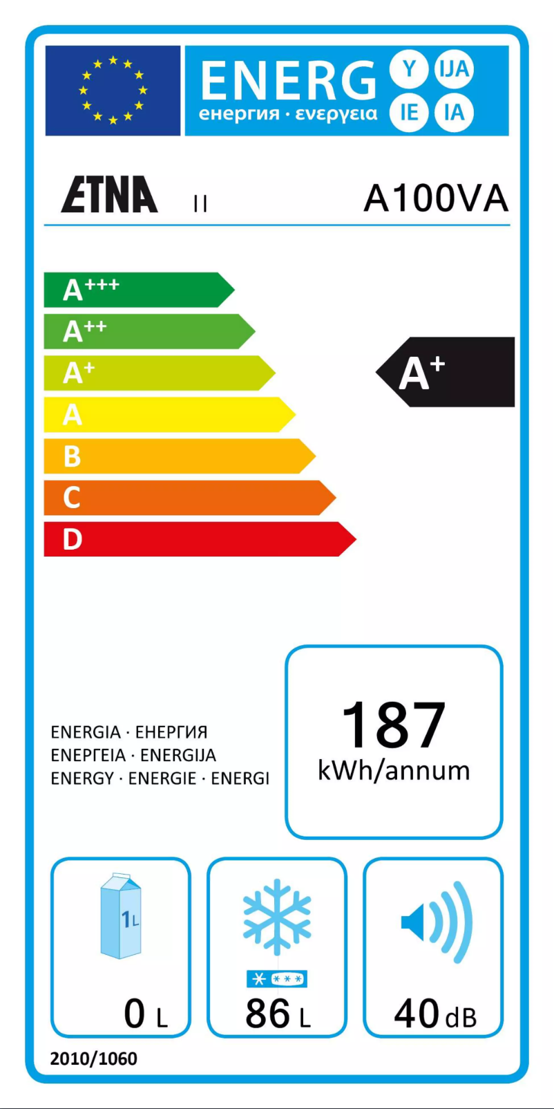 Page 1 de la notice Label énergétique Etna A100VA