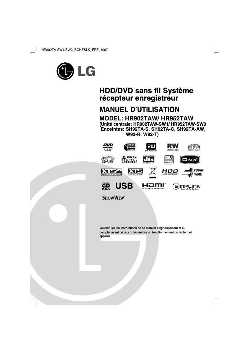 Image de la première page du manuel de l'appareil HR902TA