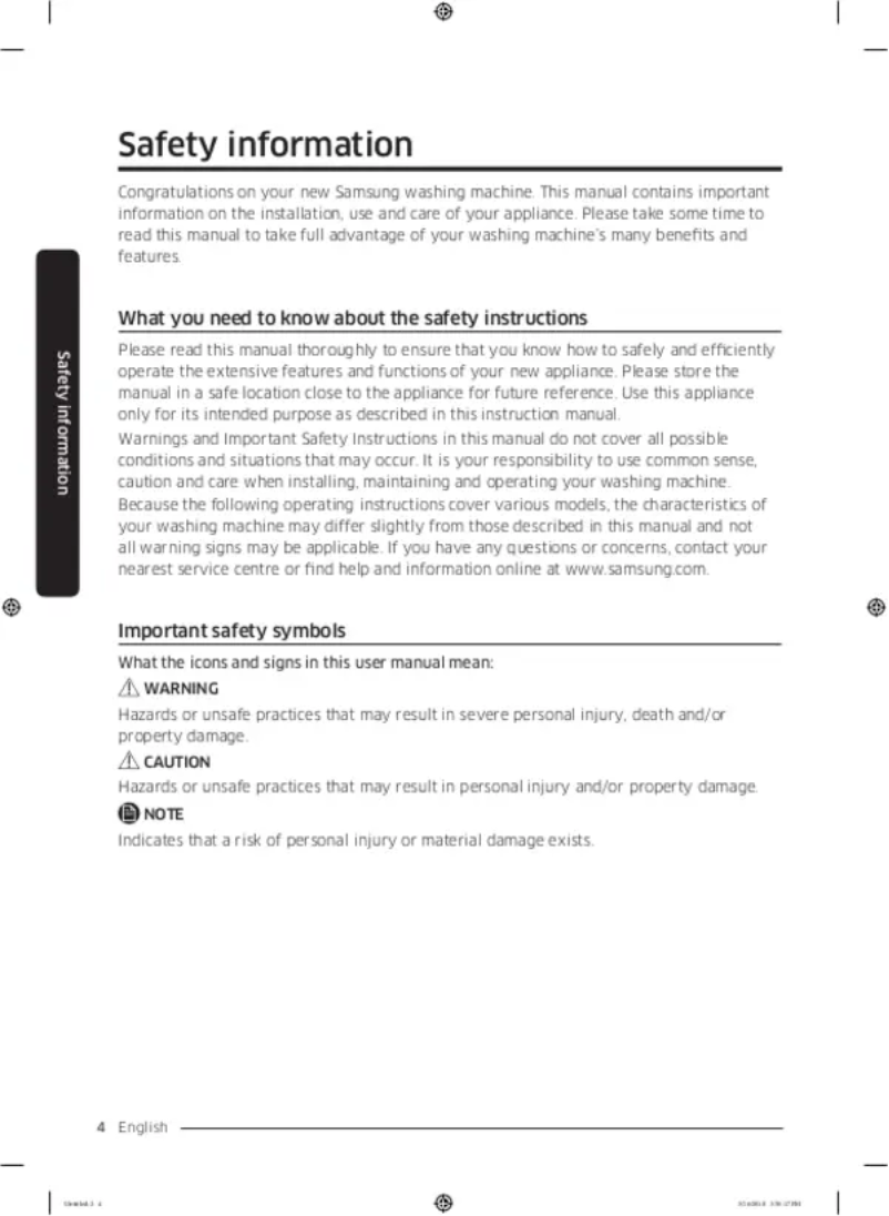 Page n°1 - Guide d'installation Samsung WW80K5413WW1FH