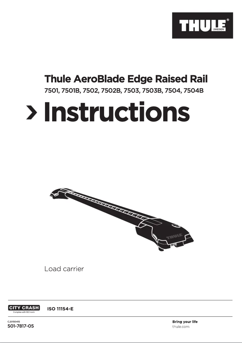 Page n°1 - Manuel utilisateur Thule AeroBlade Edge 7501