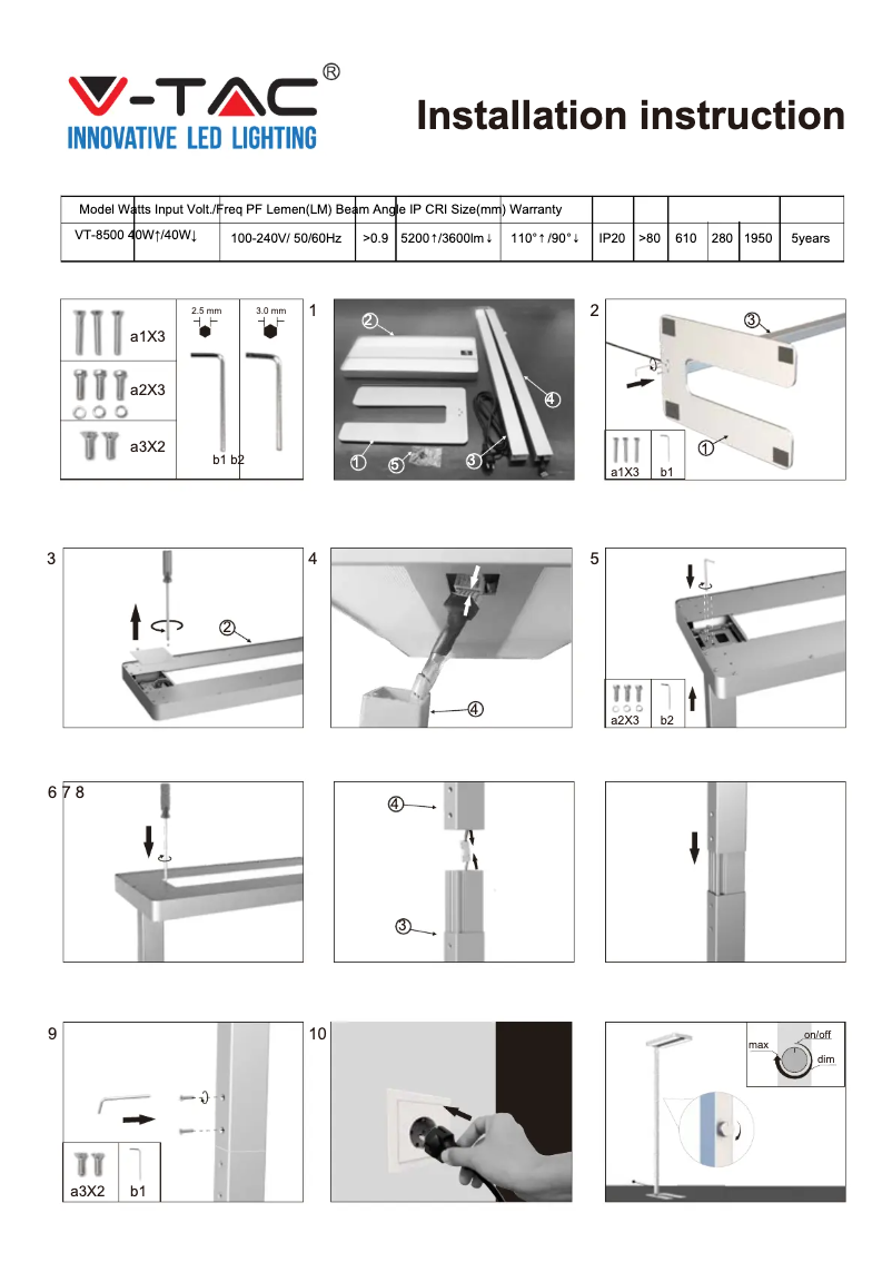 Page n°1 - Manuel utilisateur V-TAC VT-8500